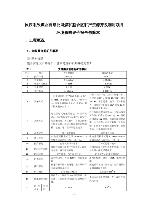 陕西宏欣煤业有限公司煤矿整合区矿产资源开发利用项目