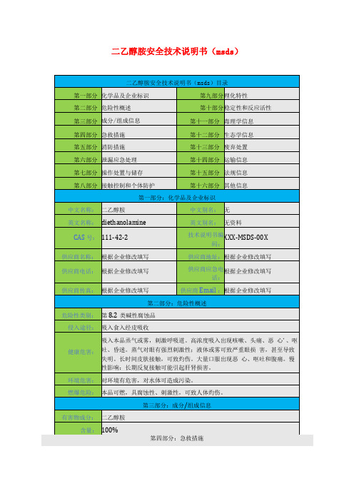 二乙醇胺安全技术说明书msds