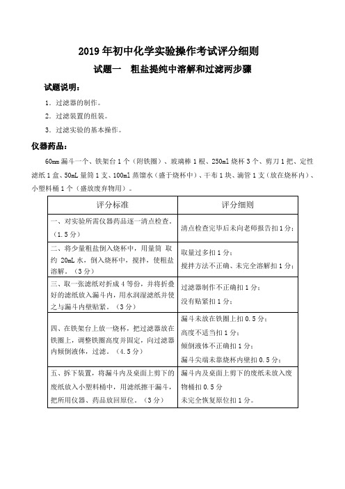 2019年初中化学、生物实验操作考试评分细则