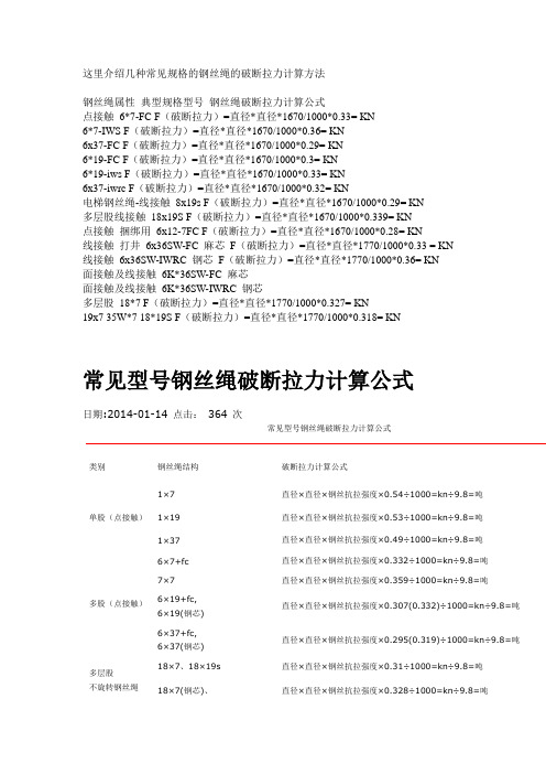 常见规格的钢丝绳的破断拉力计算方法