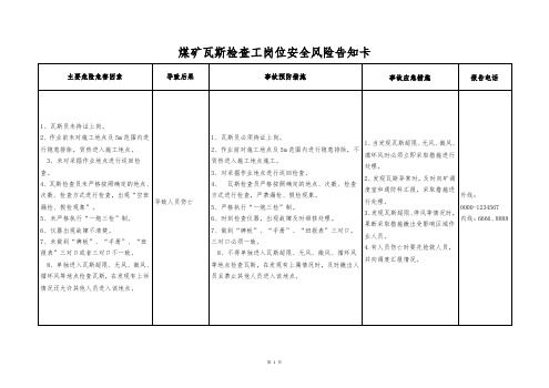 煤矿瓦斯检查工岗位安全风险告知卡