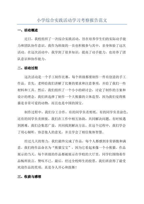 小学综合实践活动学习考察报告范文