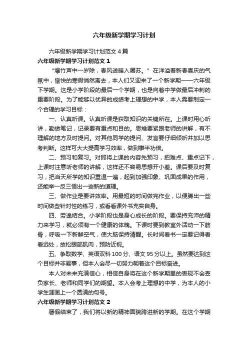 六年级新学期学习计划范文4篇