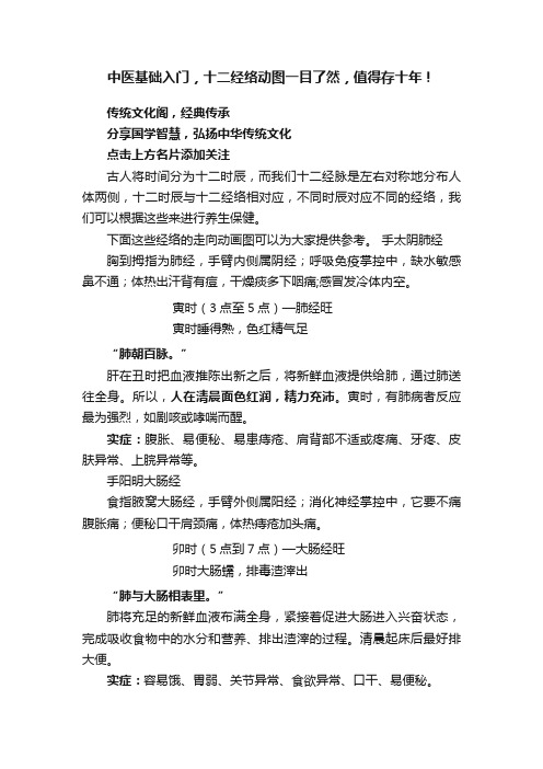 中医基础入门，十二经络动图一目了然，值得存十年！