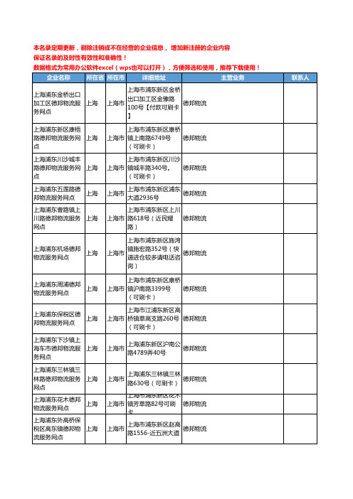 2020新版上海市德邦物流工商企业公司名录名单黄页联系方式大全274家