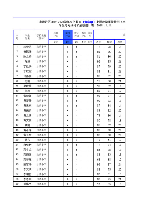 6年级半期成绩册