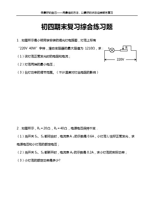 鲁教版初四期末物理复习