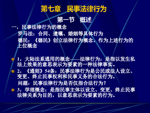 武汉大学名师名校讲义【民法总论】第七章 民事法律行为