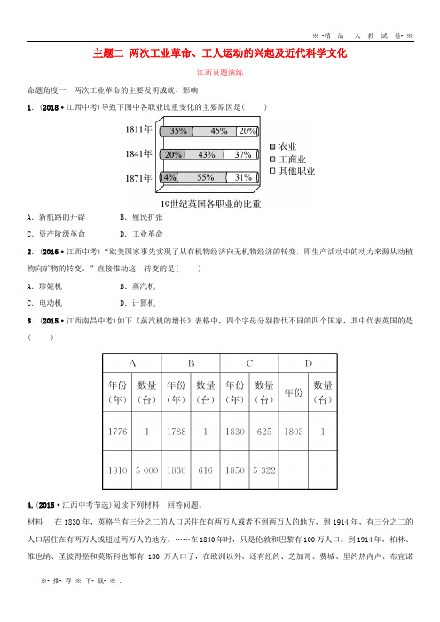 【人教版】2020年中考历史总复习 模块五 主题二 两次工业革命、工人运动的兴起及近代科学文化真题演练