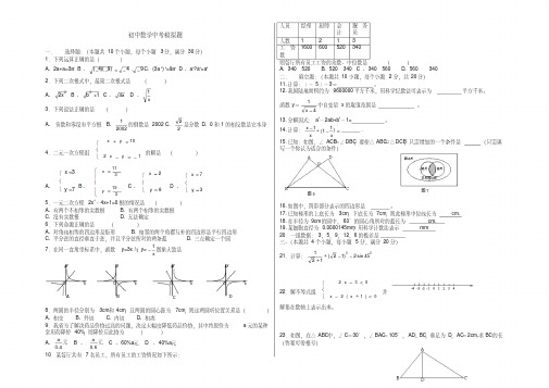 【精品】人教版初中数学中考模拟试题