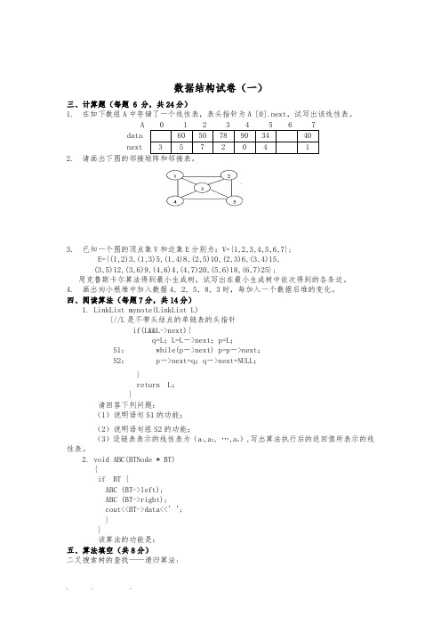 东南大学十套数据结构试题与答案