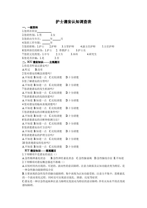 护士谵妄认知问卷