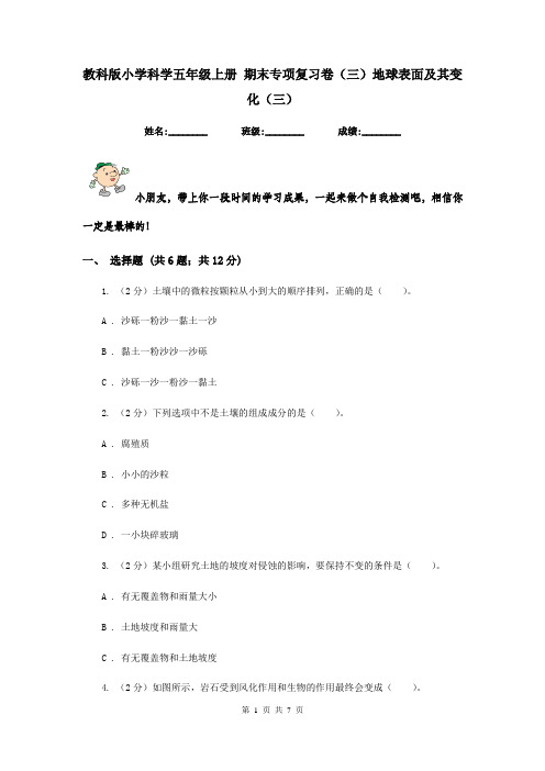 教科版小学科学五年级上册 期末专项复习卷(三)地球表面及其变化(三)