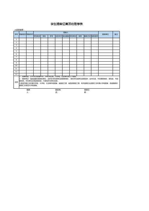 学生提案征集活动推荐表