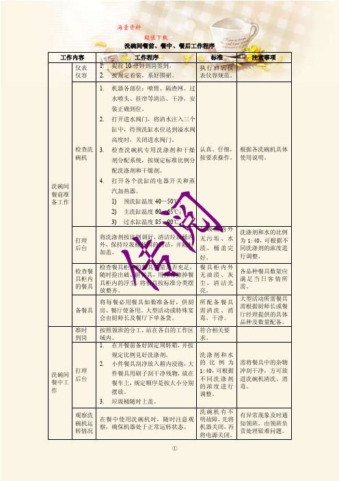 洗碗间餐前、餐中、餐后工作程序
