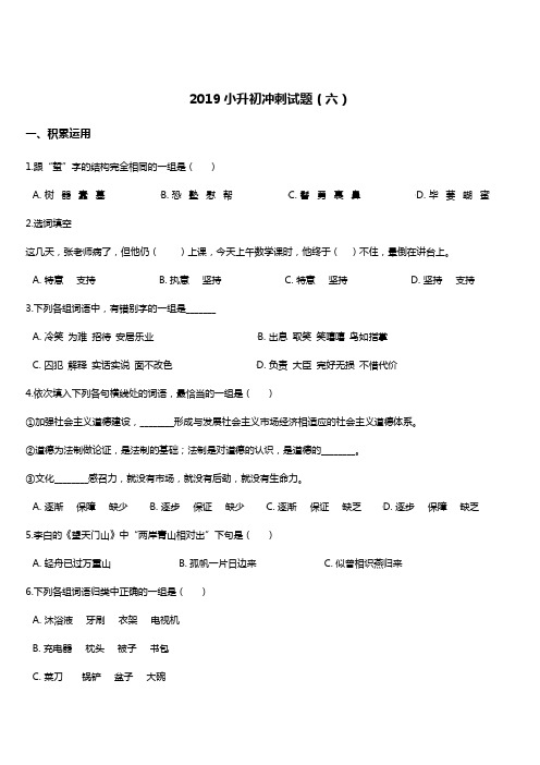 2019年小升初冲刺语文试题(6) 人教新课标 含答案