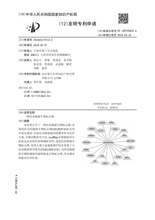 【CN109735623A】一种结直肠癌生物标志物【专利】