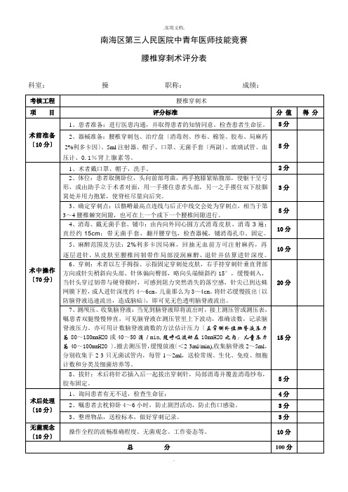 腰椎穿刺术考核评分标准