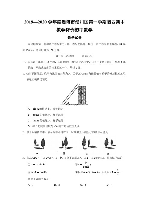 2019—2020学年度淄博市淄川区第一学期初四期中教学评价初中数学