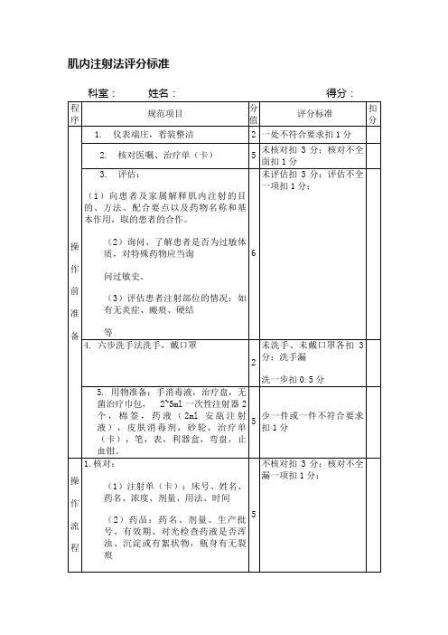 肌内注射法评分标准