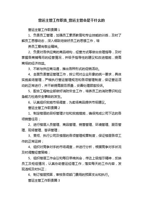 营运主管工作职责_营运主管会是干什么的