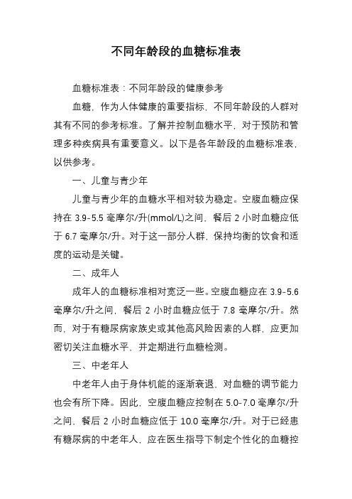 不同年龄段的血糖标准表