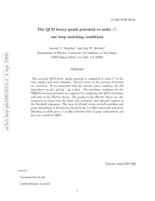 The QCD heavy-quark potential to order v^2 one loop matching conditions