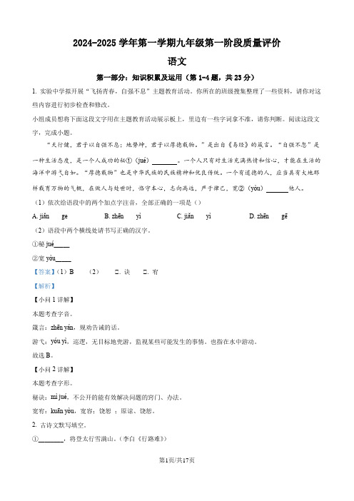 精品解析：河北省沧州市东光县五校联考2024-2025学年九年级10月月考语文试题(解析版)