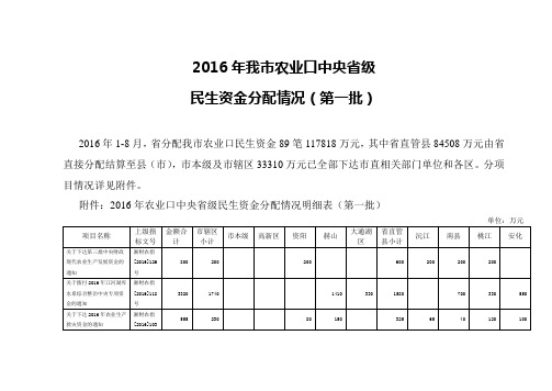 2016年我市农业口中央省级