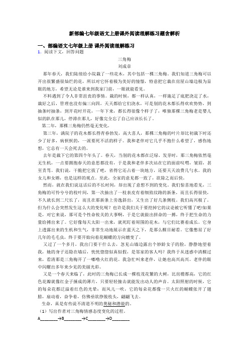 新部编七年级语文上册课外阅读理解练习题含解析