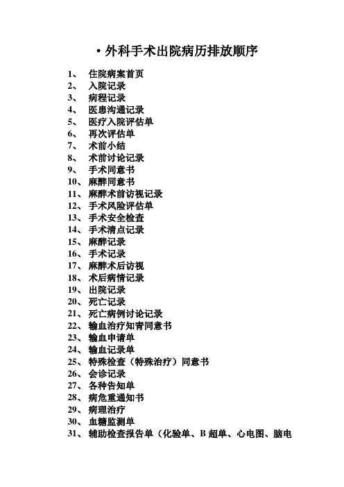 外科手术出院病历排放顺序