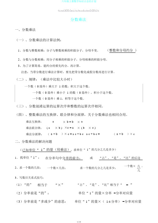 六年级上册数学知识点总结计划