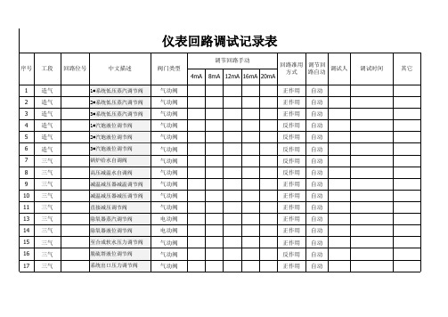 仪表回路调试记录表