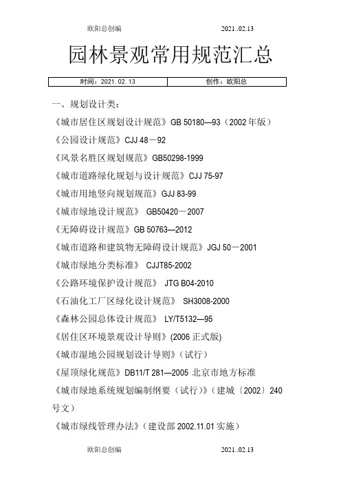 园林景观常用规范汇总之欧阳总创编