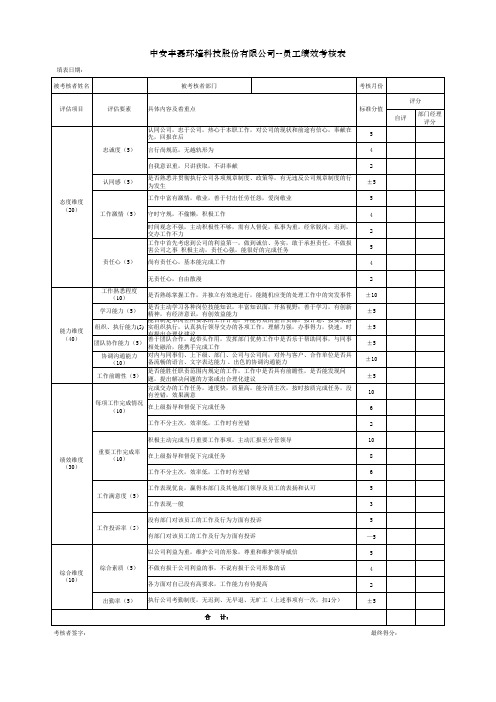 员工绩效考核表