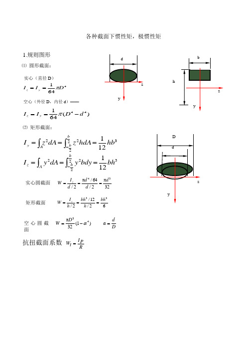 各种截面下极惯性矩