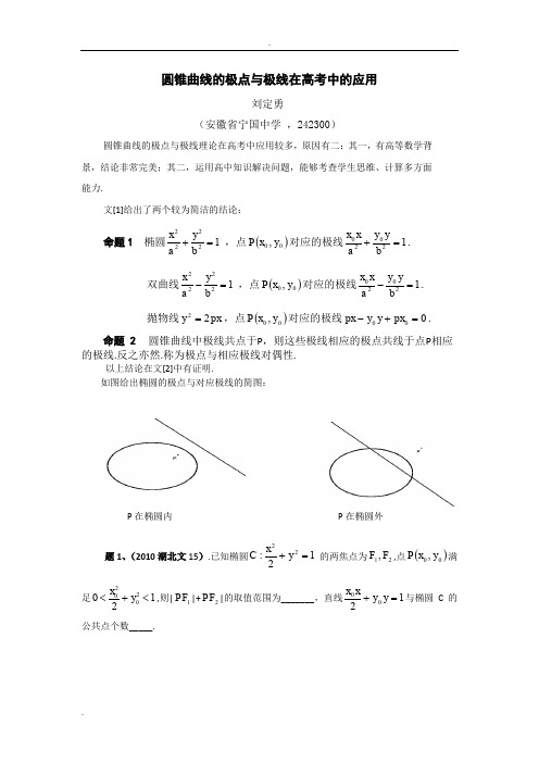 圆锥曲线极点极线问题