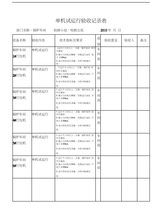 单机试运行验收记录表上课讲义