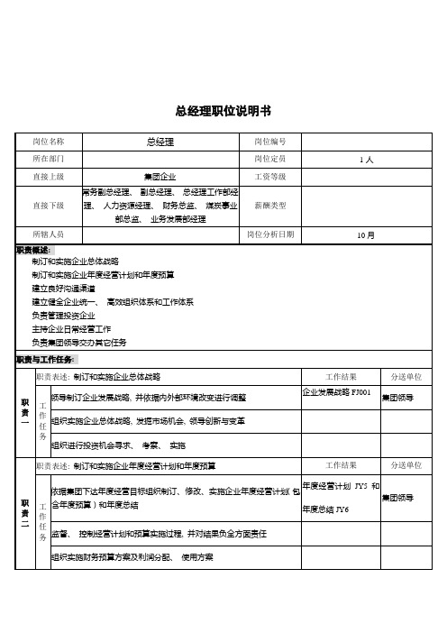 煤炭行业集团公司总经理岗位说明书