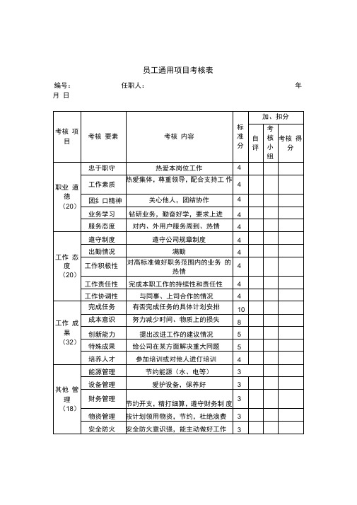 工作很实用的表格-员工通用项目考核表