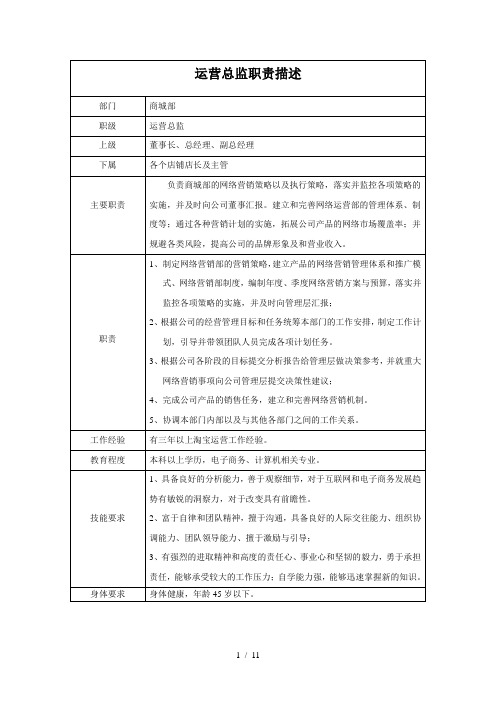 淘宝商城网店各部门职责最全