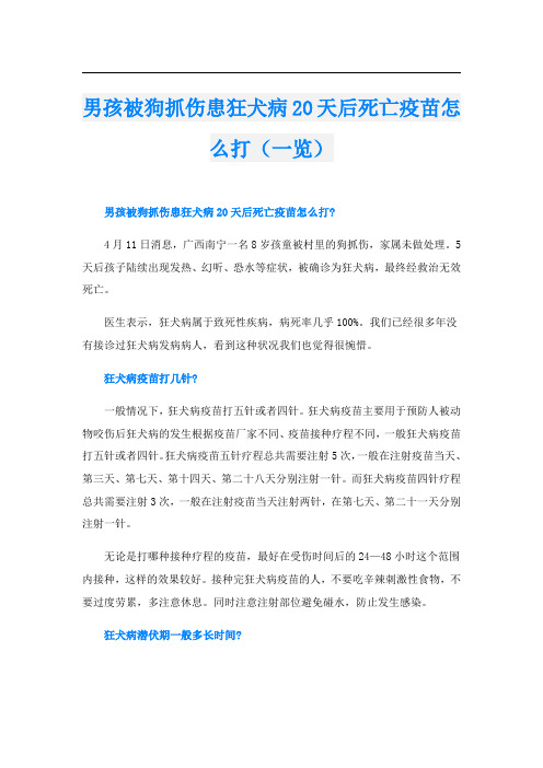 男孩被狗抓伤患狂犬病20天后死亡疫苗怎么打(一览)