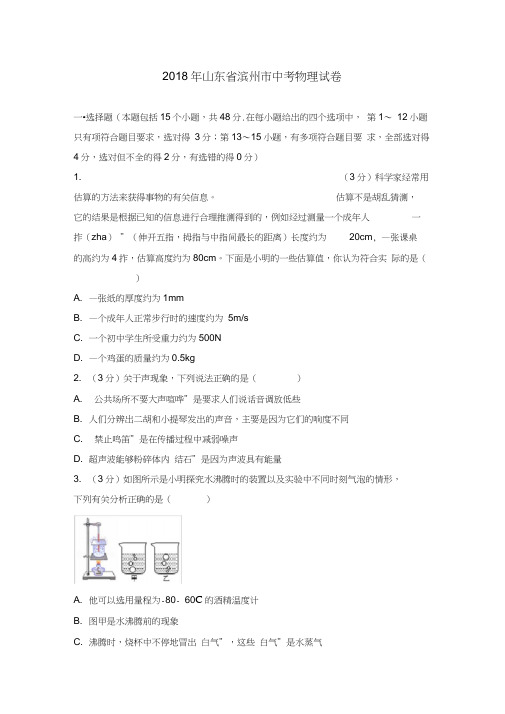 2018年山东省滨州市中考物理试卷(含答案)