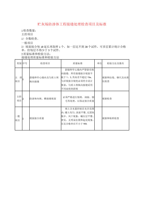 贮灰场防渗体工程接缝处理检查项目及标准