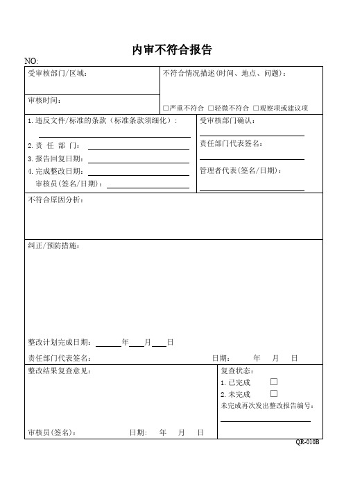 公司内审不符合报告