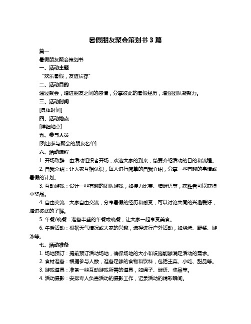 暑假朋友聚会策划书3篇