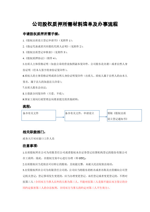 公司股权质押所需材料表格清单及办事流程完整版1