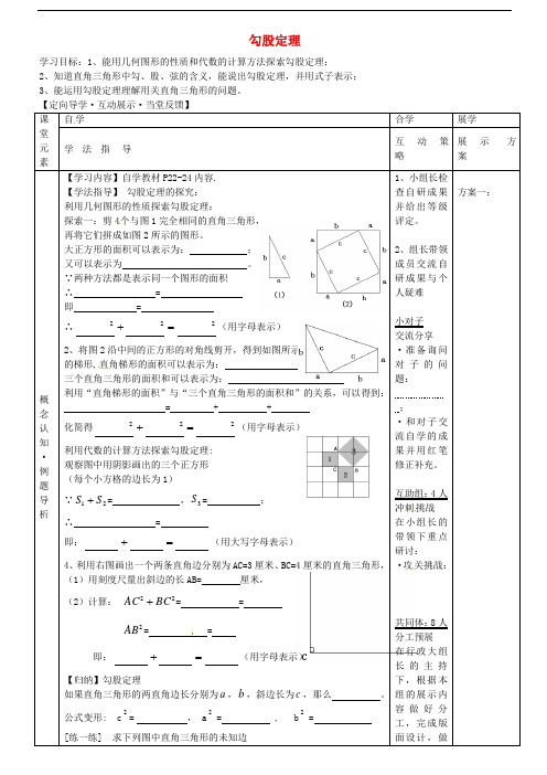 八年级数学下册 17.1 勾股定理导学案1(无答案)(新版)