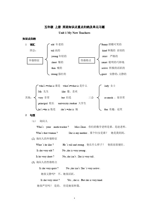 完整word版,人教版五年级英语上全册重点和习题(经典版)