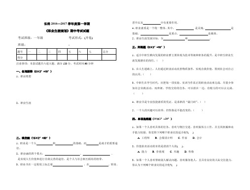 《职业生涯规划》期中考试试题(含答案)11